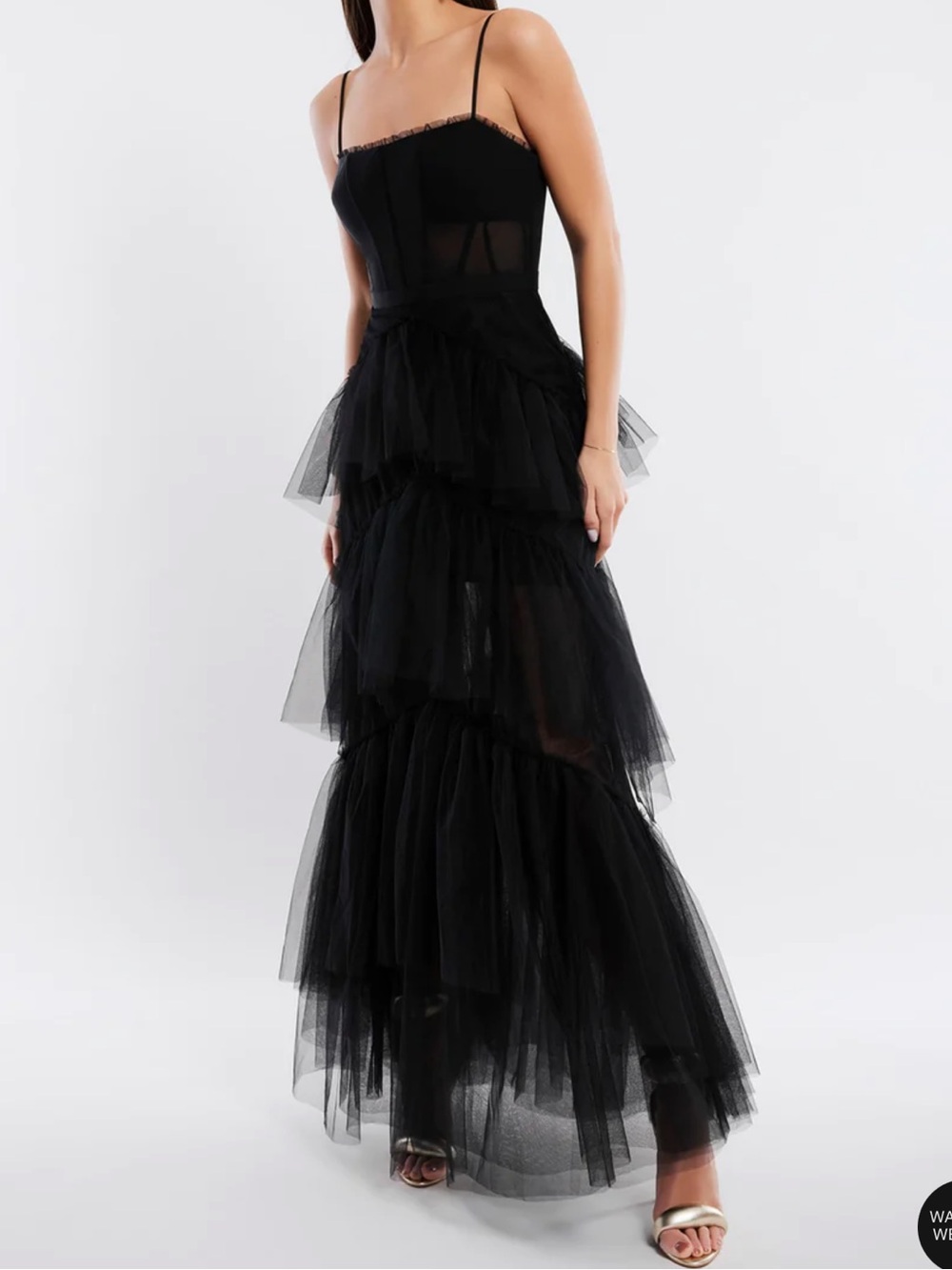 BCBGMaxAzria Black Strapless Tiered Tulle Gown. SZ 8 - Picture 3 of 12